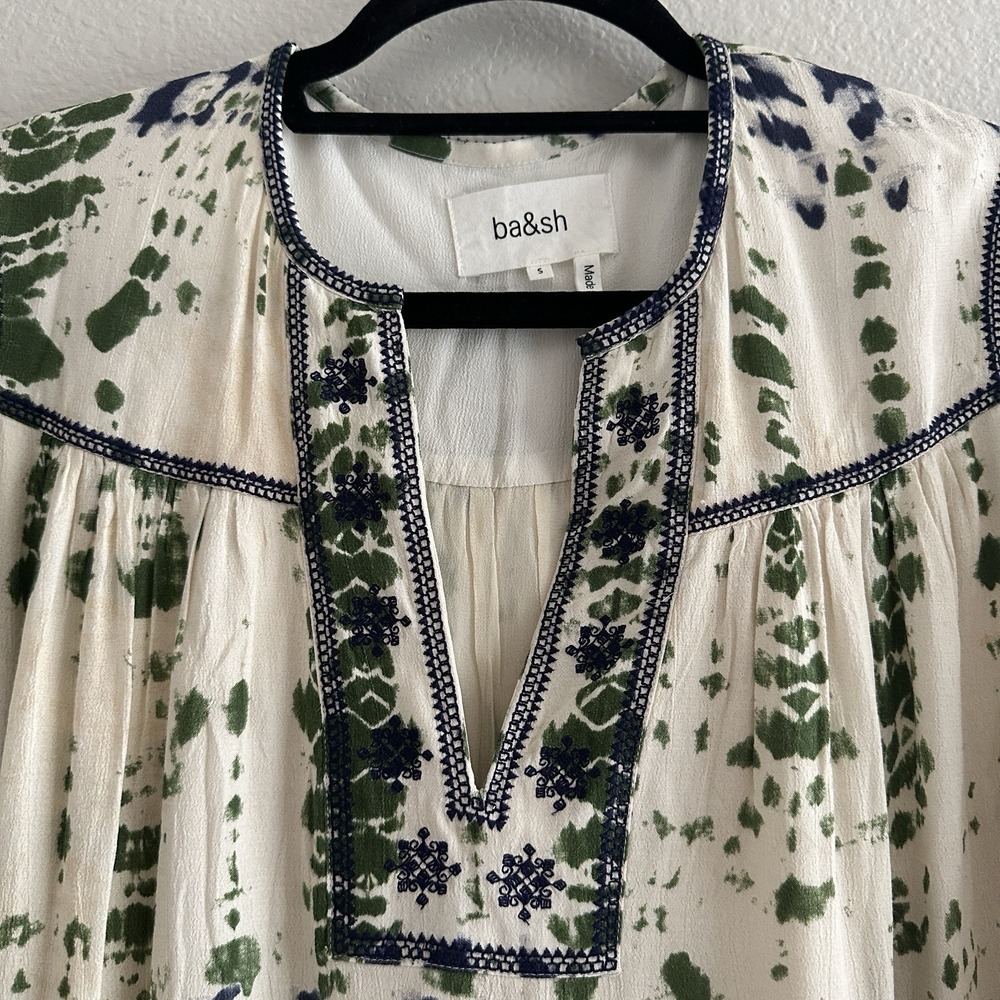 Ba&sh Bamboo Tie Dye Ilda Tunic‎ Dress Small Cream Green Boho Mini - Picture 7 of 14
